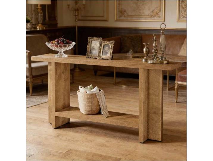 VUENOR Console d'entrée 150 x 30 x 80 cm marron – double niveau style campagne en MDF