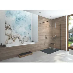 Hoesch One&One Duschabtrennung, Echtglas mit EverClean-Beschichtung, Höhe 210 cm, Haltestange Schwarz