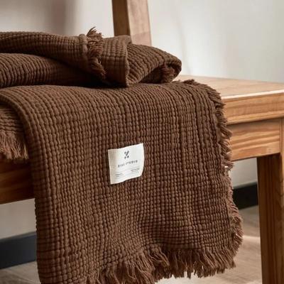Uplifted Goods Four Layer Cotton Gauze Blanket With Tassel Edges brown 130x170 Cm