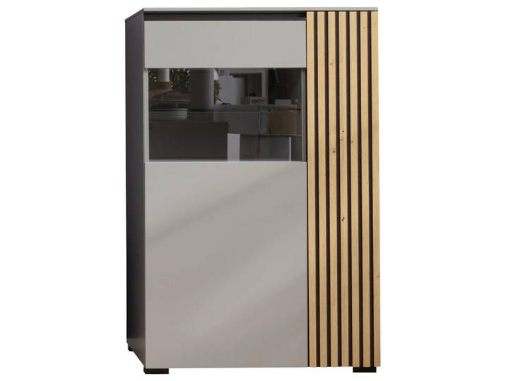 Moderano Highboard, Schwarz, Greige, Wildeiche, Kunststoff, Wildeiche, furniert, 8 Fächer, 87x136x45 cm, Typenauswahl, Beimöbel erhältlich, stehend, in verschiedenen Holzarten erhältlich, Holzmöbel, Kleinmöbel Holz, Holzkommoden, Highboards Holz