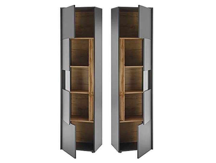 Lomadox Wohnzimmer Vitrine in anthrazit mit Absetzungen in Wotan Eiche Nb., B/H/T: ca. 50/197/40 cm