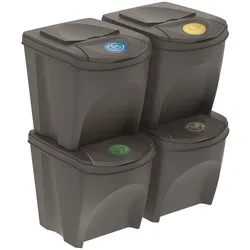 WellHome – Set mit 4 stapelbaren 25-Liter-Mülleimern in Grau