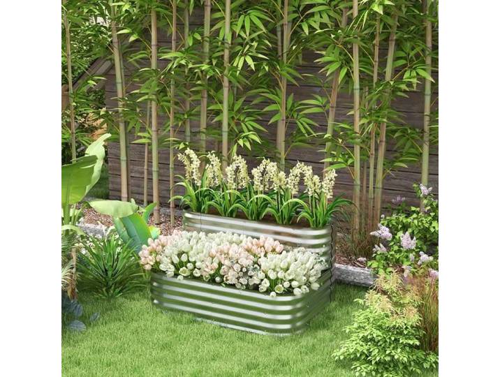 Étagère à fleurs ou à plantes pour jardin ou balcon 118 x 45 x 30 cm en métal argenté robuste et élégante pour vos plantes.