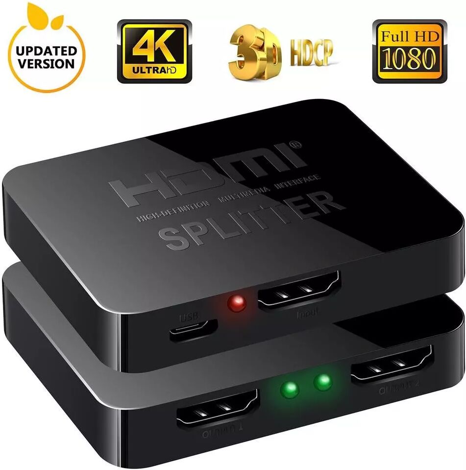 INF 2-Port-HDMI-Splitter für 2 Bildschirme, HDMI Verteiler, HDMI Splitter, 3D, 4K Ultra HD