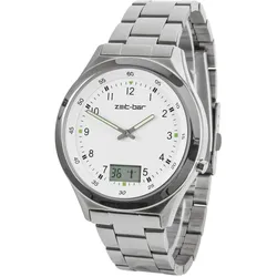 Zeit-Bar Funk-Armbanduhr mit Datums- und Sekundenanzeige, Edelstahl-Uhrband