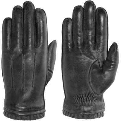 Lederhandschuhe PEARLWOOD "Wilson", Herren, Gr. 10, schwarz (carbon), Schafsleder, Handschuhe, Vintage Optik durch Waxfinish
