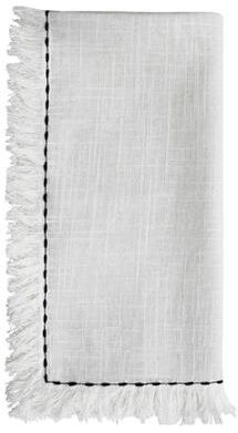 "Vibhsa Cotton Black Embroidered Border Napkins, Set of 4, 20"" x 20"" - N/A"