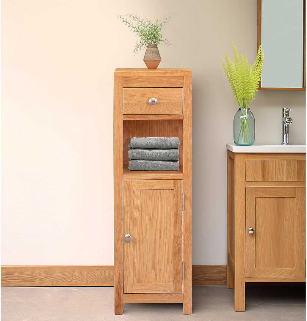Gracie Oaks Hatcher Solid Wood Bathroom Cabinet Brown 90cm H X 30cm W X 25cm D