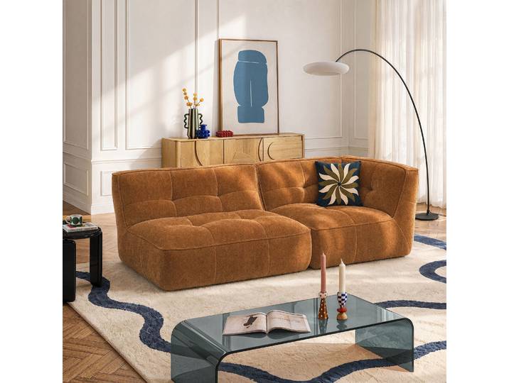 HABITAT - Méridienne gauche modulable en tissu - Ocre foncé - Orieto