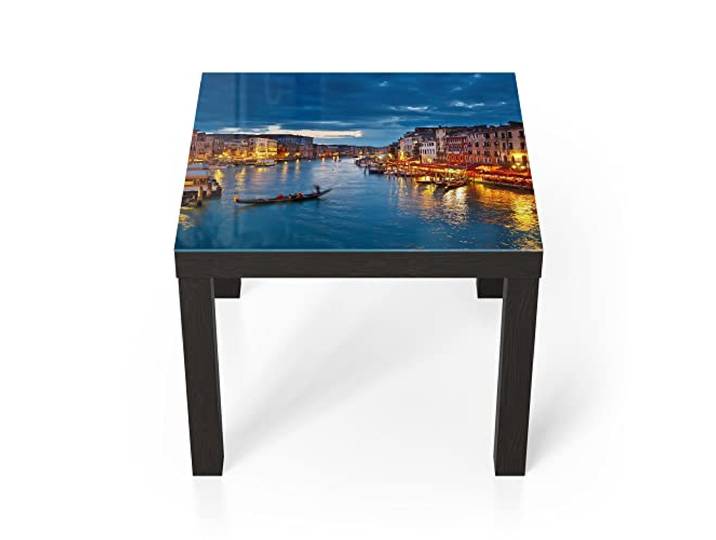 DEQORI Glastisch schwarz klein 55x55 cm Motiv Venedigs Canal Grande ausgefallener Beistelltisch aus Glas Hochglanz Couchtisch fürs Wohnzimmer moderner Couch Tisch mit Design