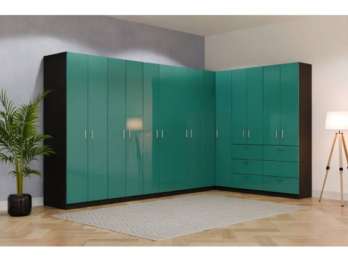 Eckschrank nach Maß - RAL 6033 Minttürkis - B360xB175xH220cm - Individuell konfigurieren