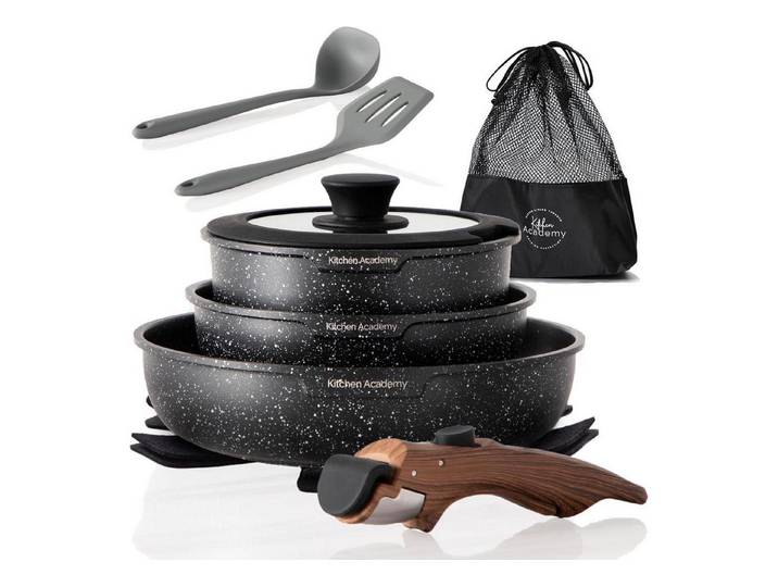 LuxusKollektion Pfannen-Set Kitchen Academy Topfset 10tlg. Abnehmbarer Griff Induktion Töpfe