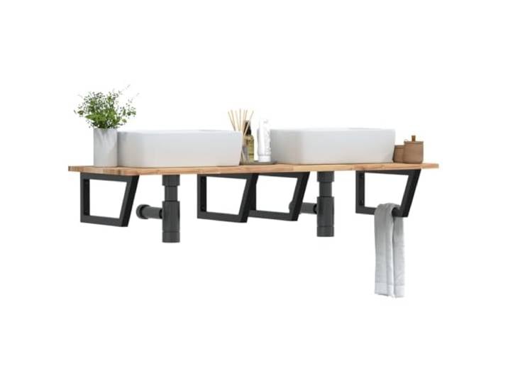 WXGTBKPR Waschbeckenregal Wandmontage aus Akazienholz und Stahl, 160x50 cm, Schweberegal für Bad, Platzsparendes Ablageregal, Schwarz