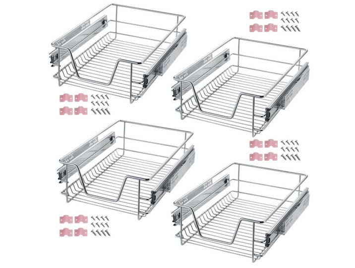 tectake Teleskopschublade 4er Set, einfache Montage, grau, Grau, Metall, 37x14x44 cm, Schlafzimmer, Kleiderschränke, Schranksysteme