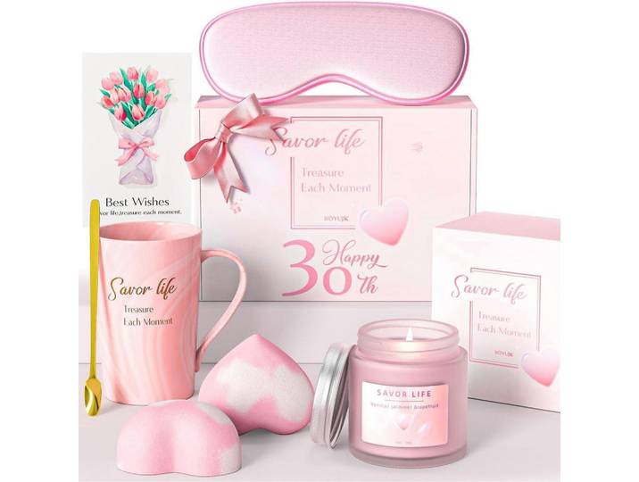Geschenkset 7-teiliges Set Geburtstag Frau, Rosa, Keramik, 8 cm, Dekoration, Kerzen & Kerzenhalter, Duftkerzen