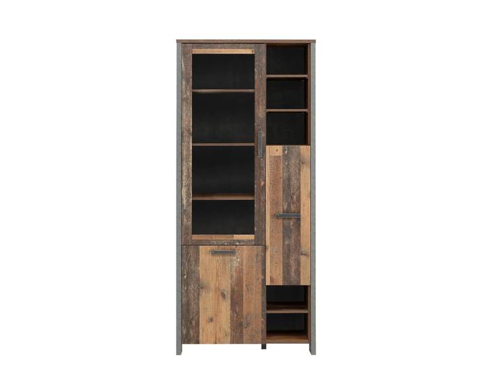 Califfo Vitrine II Altes Holz Optik Beton Optik ohne LED-Beleuchtung
