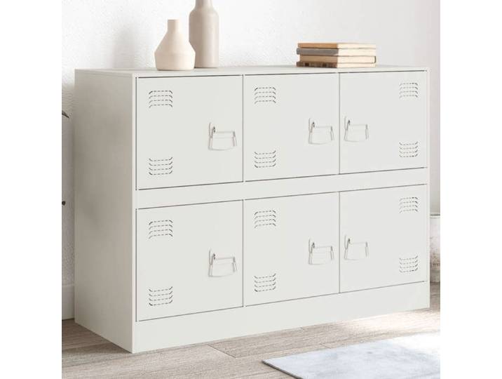 {Blanc}Buffet bahut - Moderne-design - métal - blanc - 6 compartiments - avec poignées - Pour salon - 99x39x73 cm 63yaz45o