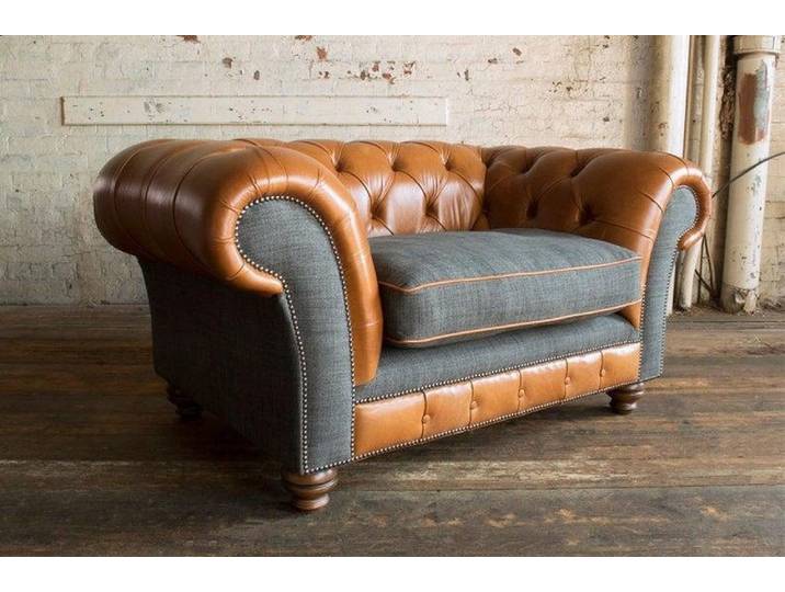 JVmoebel Chesterfield-Sessel Schaumstoff-Sessel in hellem Braun mit Echtlederbezug (Packung, Relaxsessel), Made in Europa