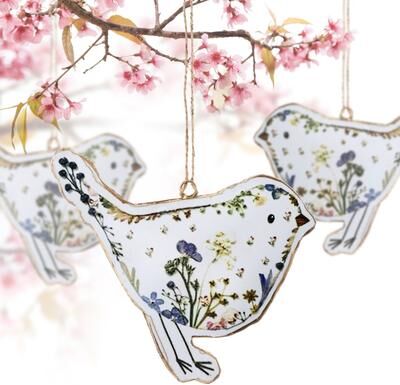 Regency International "Hanging Metal Floral Bird 6""X6""T - 5"
