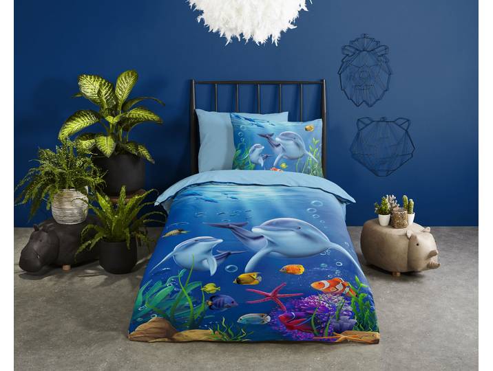 Parure de lit microfibre 33185 140 x 200/220 cm + oreiller 70 x 60 cm Bleu/Multicolore
