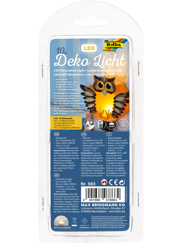 folia PAPER LED-Dekolichter in Warmweiß - 10 Stück - onesize