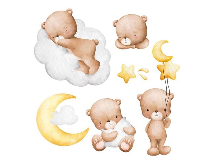 Wallfluent Wandaufkleber 80x126cm - Niedliche Teddybären, Mehrfarbig, Kunststoff, Rechteckig, 80x126x0.1 cm, Tapeten & Wandverkleidungen, Wandtattoos & Sticker, Wandtattoos