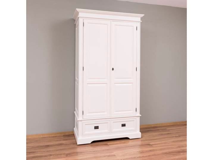 Schmaler Landhaus Kleiderschrank altweiß, mit MDF
