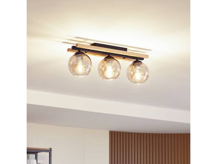 Maite 3 Plafonnier Black/Wood/Amber - Lindby Enrique - Salle à manger - Moderne - Bois - Angulaire