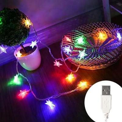 Uplifted Goods Star Fairy Lights Outdoor Chain Lights Garland Bulb String Lights Party Home Garden Decoration multicolor Usb 1.5m 10led