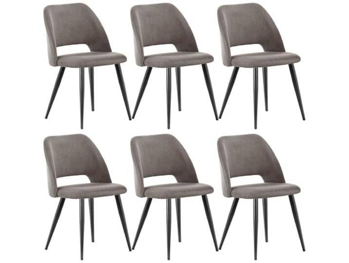 WAFTING Esszimmerstühle aus Cordstoff mit Dickem Schwamm,6er Set,Braun Mit dickem Schwamm gepolstert, separaten Metallfüßen, Moderner Polsterstuhl für Esszimmer, Wohnzimmer, Schlafzimmer,Empfang