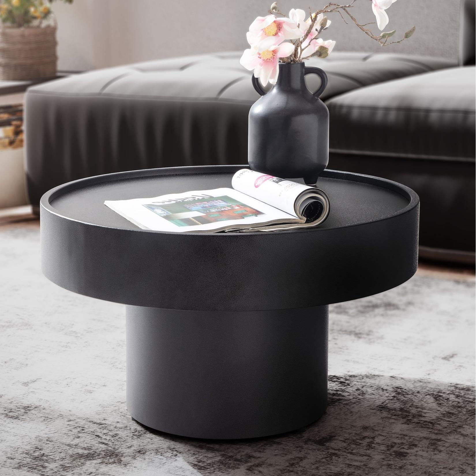 Couchtisch rund 60cm Metall schwarz Wohnzimmertisch Alu Sofatisch Beistelltisch