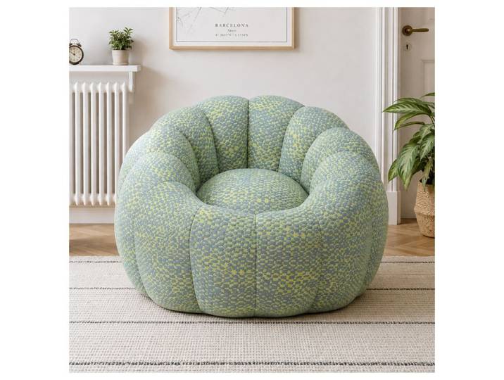 Zitty Fauteuil pouf en forme de fleur canapé paresseux jaune et gris en tissu jacquard 112x105x74cm