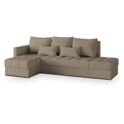 ECKSOFA LUMARI L-S Braun Plüsch-Stoff mit Schlaffunktion