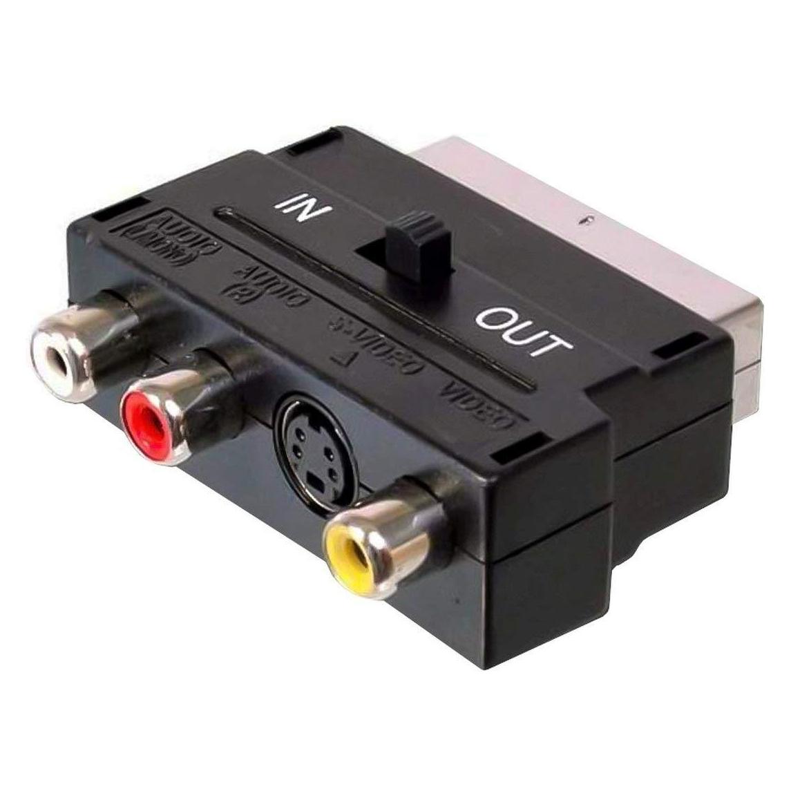 PremiumCord Adapter SCART-3x Cinch + S-Video mit IN/OUT-Schalter (Winkeladapter) (kjsa-01)