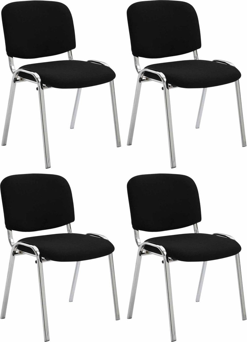 CLP Ken Set van 4 stapelbare stoelen - Chroom - Zwarte stof