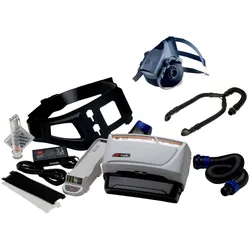 3M TR-619+ Versaflo Starterpaket inkl. TR-602E, Zubehör, 3M Versaflo Luftschlauch BT-63 leichte Ausführung und 3M 7502M Halbmaskenkörper Silikon / thermoplastischer Polyester Größe M