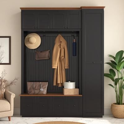 ZWYO HOSIMU "78.7""H Farmhouse Hall Tree with Storage Bench, Cabinets, Drawers and Hooks for Entryway, Hallway, Mudroom"