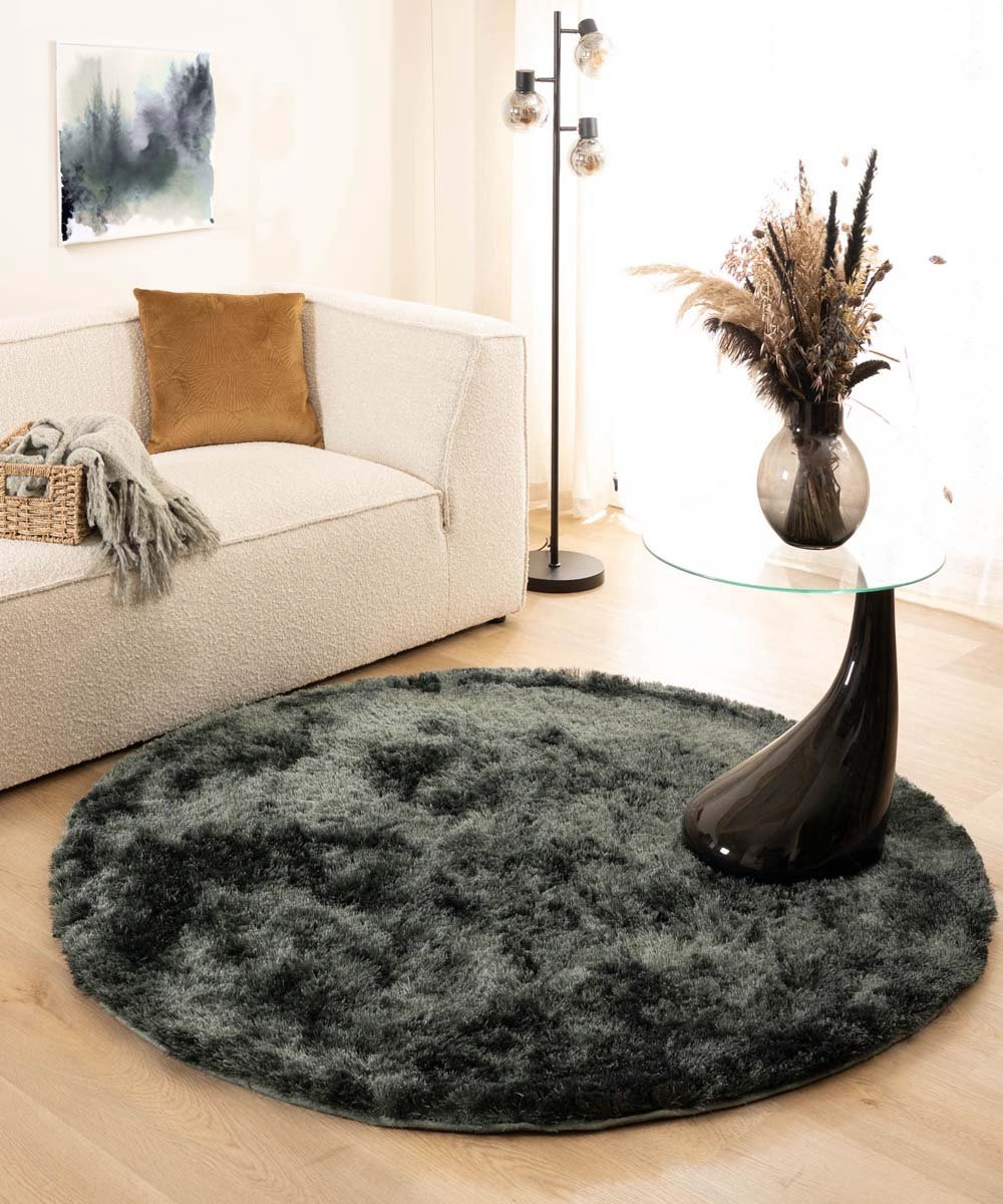Tapeso Shaggy vloerkleed rond - Spark blauw