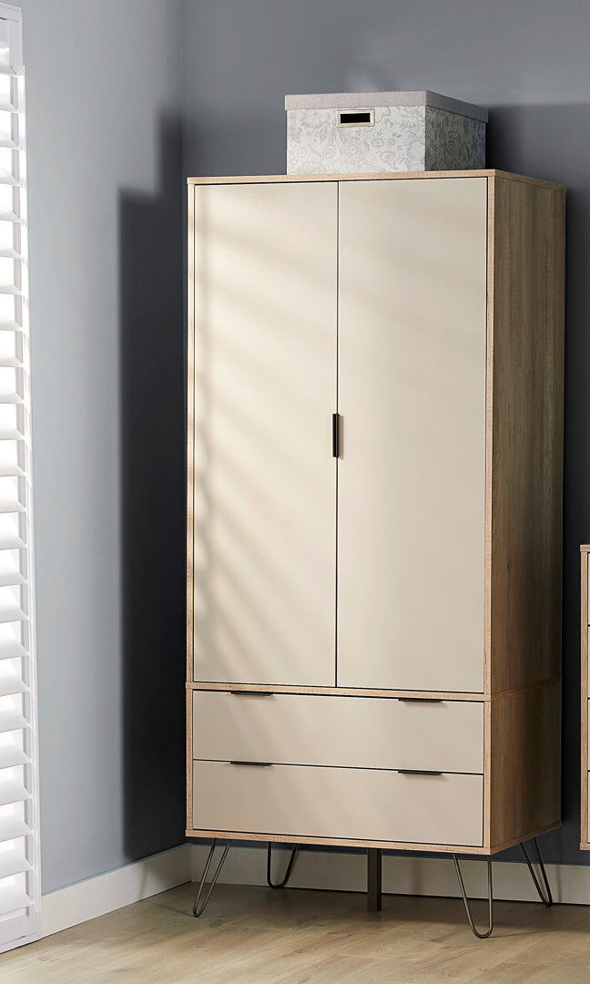Natur Pur Eckert 2 Door, 2 Drawer Wardrobe Industrial Design Natural 176cm H X 76.5cm W X 53cm D