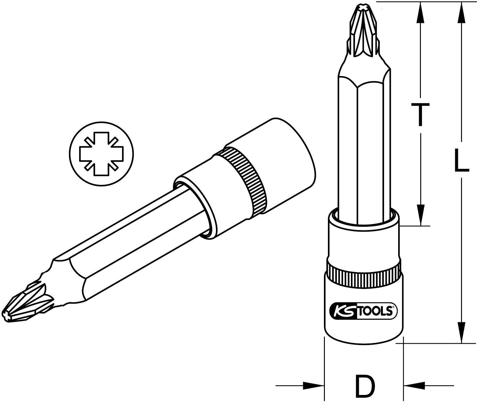 KS Tools 1/2" bitsockets lang PZ1 917.1325