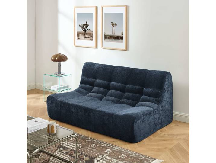 Banquette modulable 2 places tissu chenille bleu