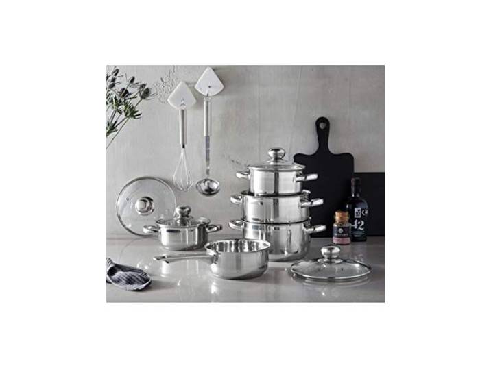 GSW 806572 Silver Star Batterie de cuisine 11 pièces en acier inoxydable et verre Argenté