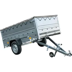 PKW-Anhänger 230x125 UNITRAILER GARDEN 230 KIPP mit Zusatzbordwänden und grauer Plane