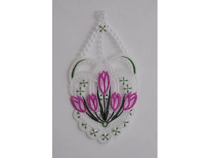 Fensterbild STICKEREIEN PLAUEN Krokusse Gr. 1, bunt (grün, lila, weiß), B:15cm H:27cm, Polyester, Fensterbilder, Fensterbild
