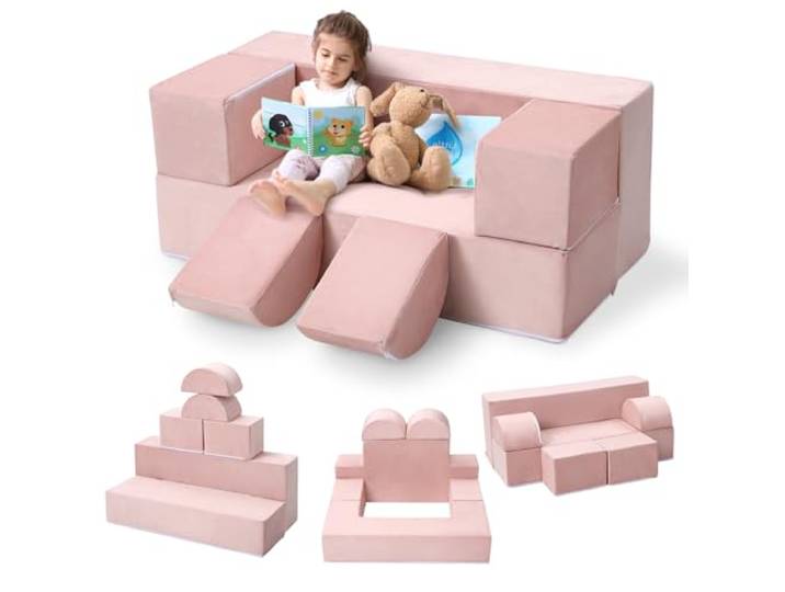 GarveeHome Multifunktionales Kindersofa-Set, 6-teiliges Spielsofa mit Modulen, Flexibel für Kreativität & Entspannung, für Wohnzimmer & Kinderzimmer, 100 x 70 x 40 cm, Rosa