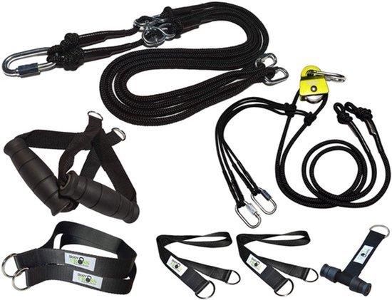 Komplettes Suspensionstrainer-Set - Mit Rolle für Krafttraining - Nylon/Polyester - Schwarz - Für den Einsatz zu Hause und im Freien