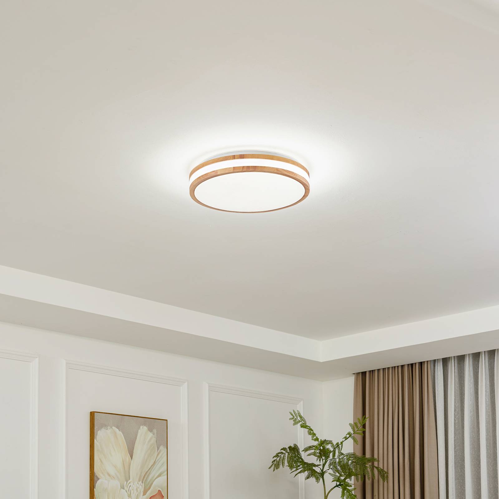 LED Ceiling Light Emiva Lindby, Light wood, Living / Dining Room, Wood, Modern, Ceiling Light