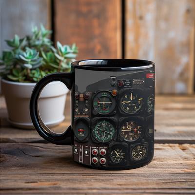 Youfap Market Dad Birthday Gift, Spaceship Combat Aircraft Instrument Panel Coffee Mug, Black Ceramic Mug, Father Tea Cup 7
