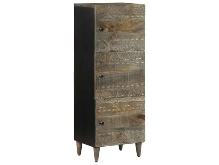 Mhdvray Highboard 40x33x110 cm Beistellschrank Mangoholz Schwarz Handgeschnitzte Fronten setzen stilvolle Akzente im Schlafzimmer und bieten geordneten Stauraum für Haushaltsartikel.