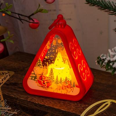 Youfap Market Santa Claus Snowman Festival Lamp Mini Christmas LED Triangle Lantern Party Scene Props d